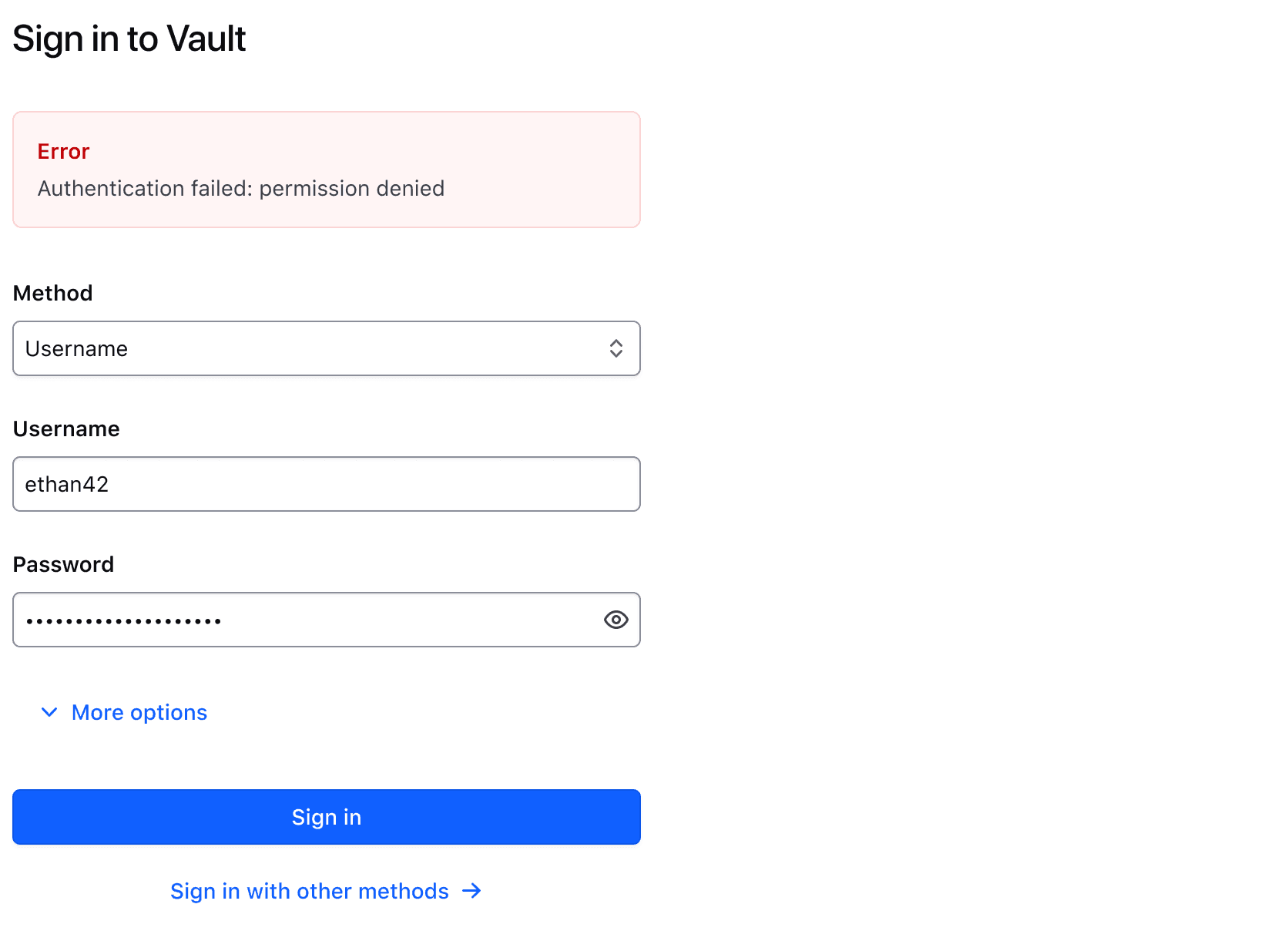 An Error Alert component used within a Form appearing above all the fields serving as a form-level error message